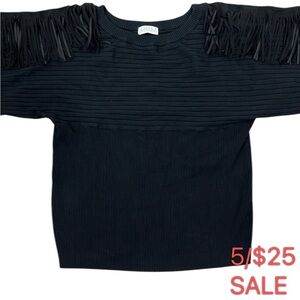 Black Sweater – Wide Sleeves, Fringe Shoulders, Western Boho 5/$25 SALE